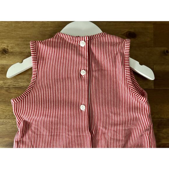 NWT Petit Bebe Red Stripe Smocked Knit Firetrucks Romper Cotton Sleeveless 18M - Picture 7 of 8